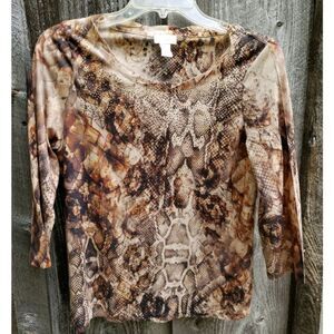 Chicos 3/4 Length Snake Print Polyester Tshirt